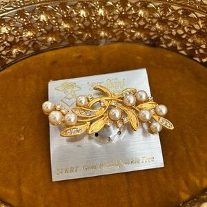 Gold and Pearl Floral Brooch